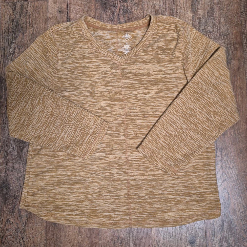 St. Johns Bay Womens V-Neck Long Sleeve Yellow Space Dye Casual Pullover
